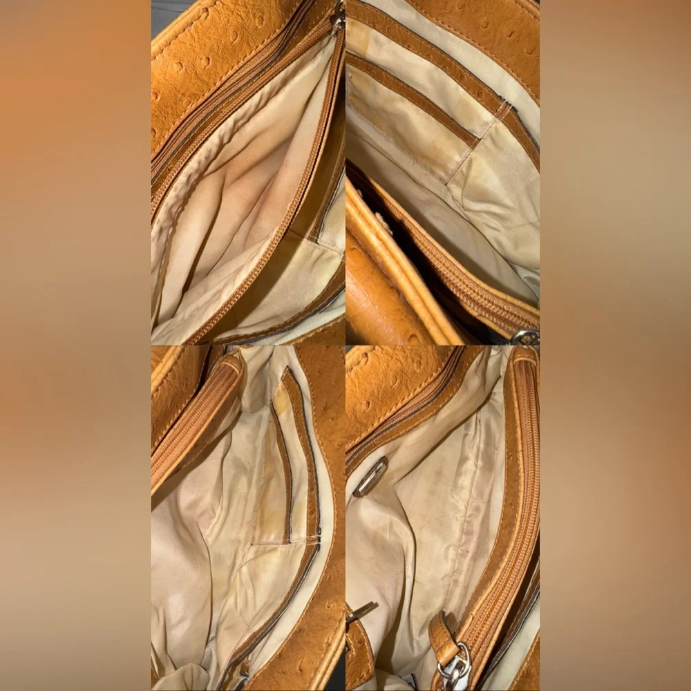 Guess Vintage 90s/Y2K Tan Ostrich Women’s Satchel Handbag Shoulder Purse Bag